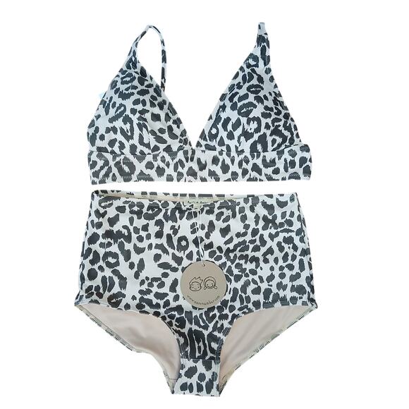 Aaron & Amber SZ M 2 Piece Leopard Print High Rise Deep Plunge Bikini NWT - Picture 2 of 6